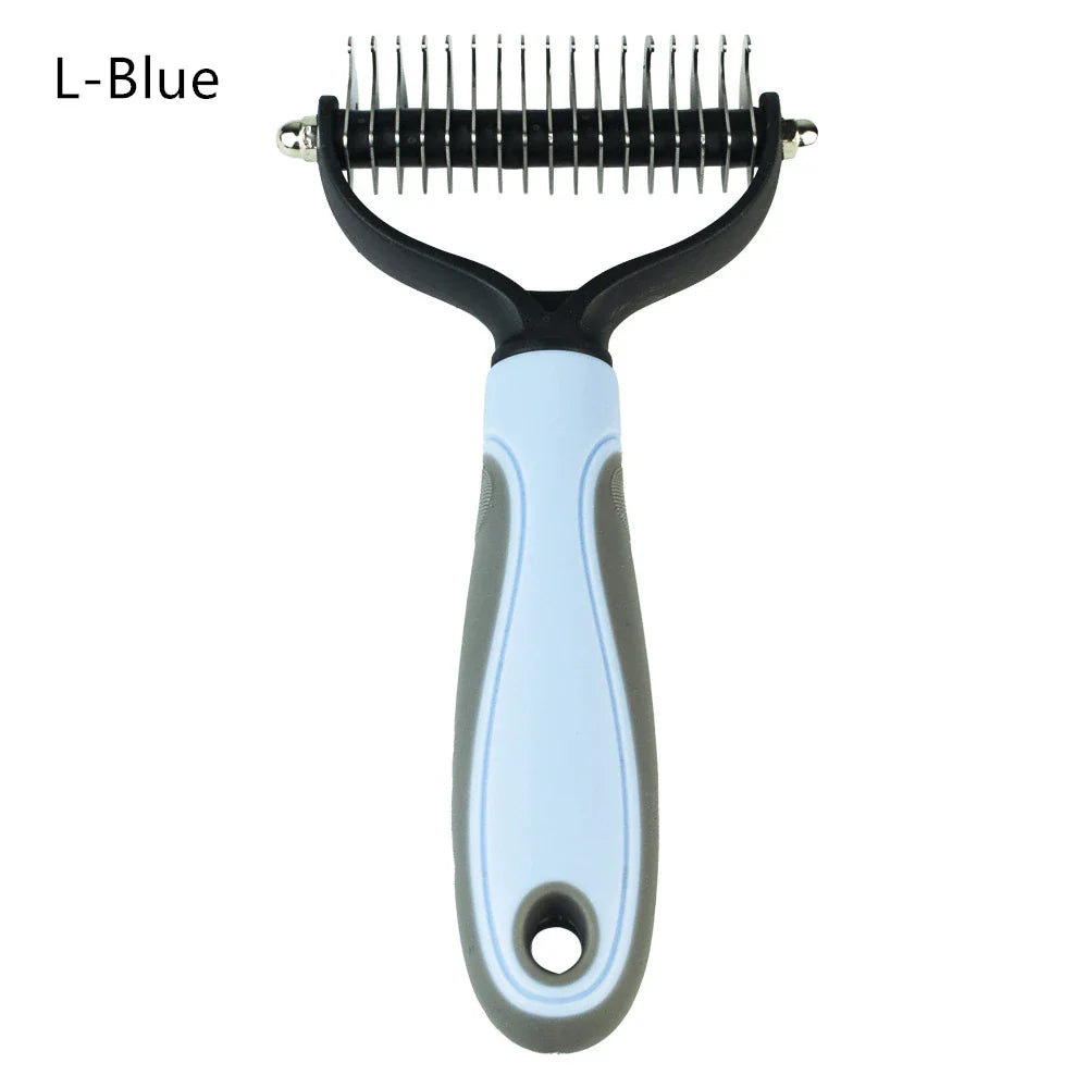 a blue and black hair brush with a black handle
