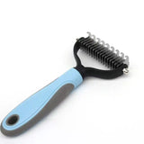 a blue and black hair brush with a black handle