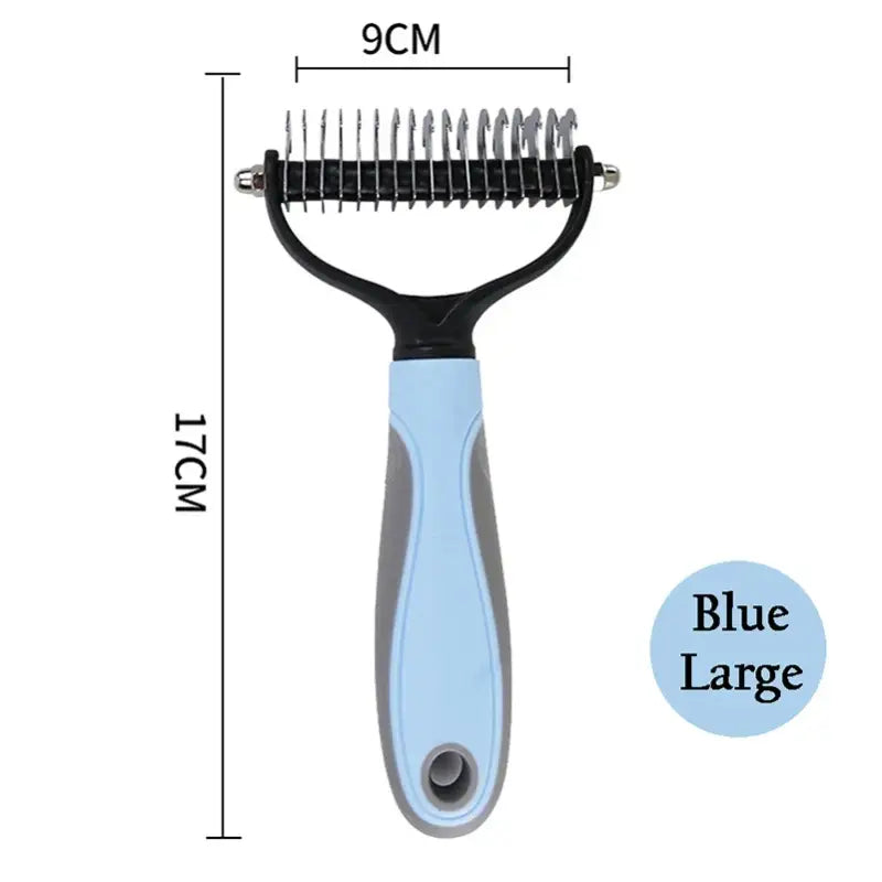 a blue and black hair brush with a black handle