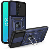 Blue and black shockproof armor case with built-in camera slide and magnetic ring stand for OPPO A5 A9 A3S A5S A7 back side view