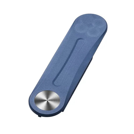 a blue plastic bottle opener with a metal handle