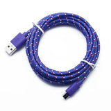 a usb cable with a blue and red braid