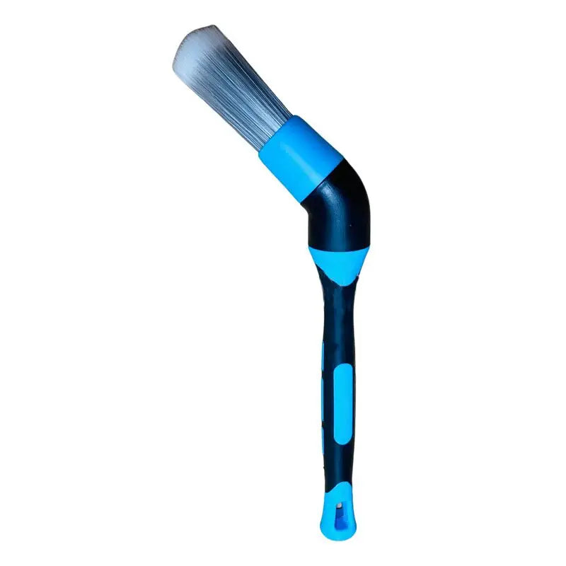 the blue brush is a large, blue brush with a long handle