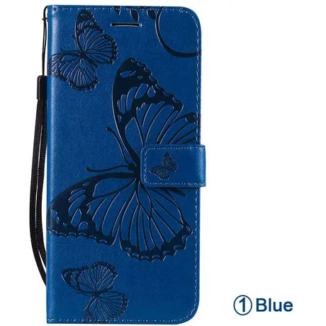 Blue butterfly leather wallet case for iphone 6