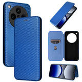 Blue carbon fiber pattern phone case with multiple views.