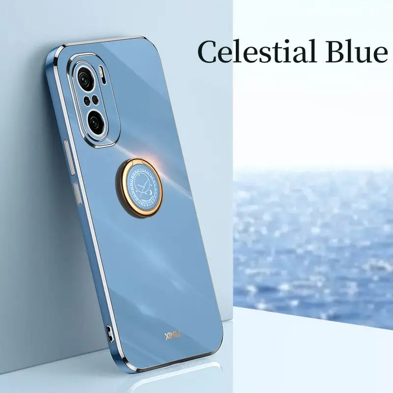a blue phone case with a circular design
