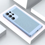 the case is made from a light blue fabric