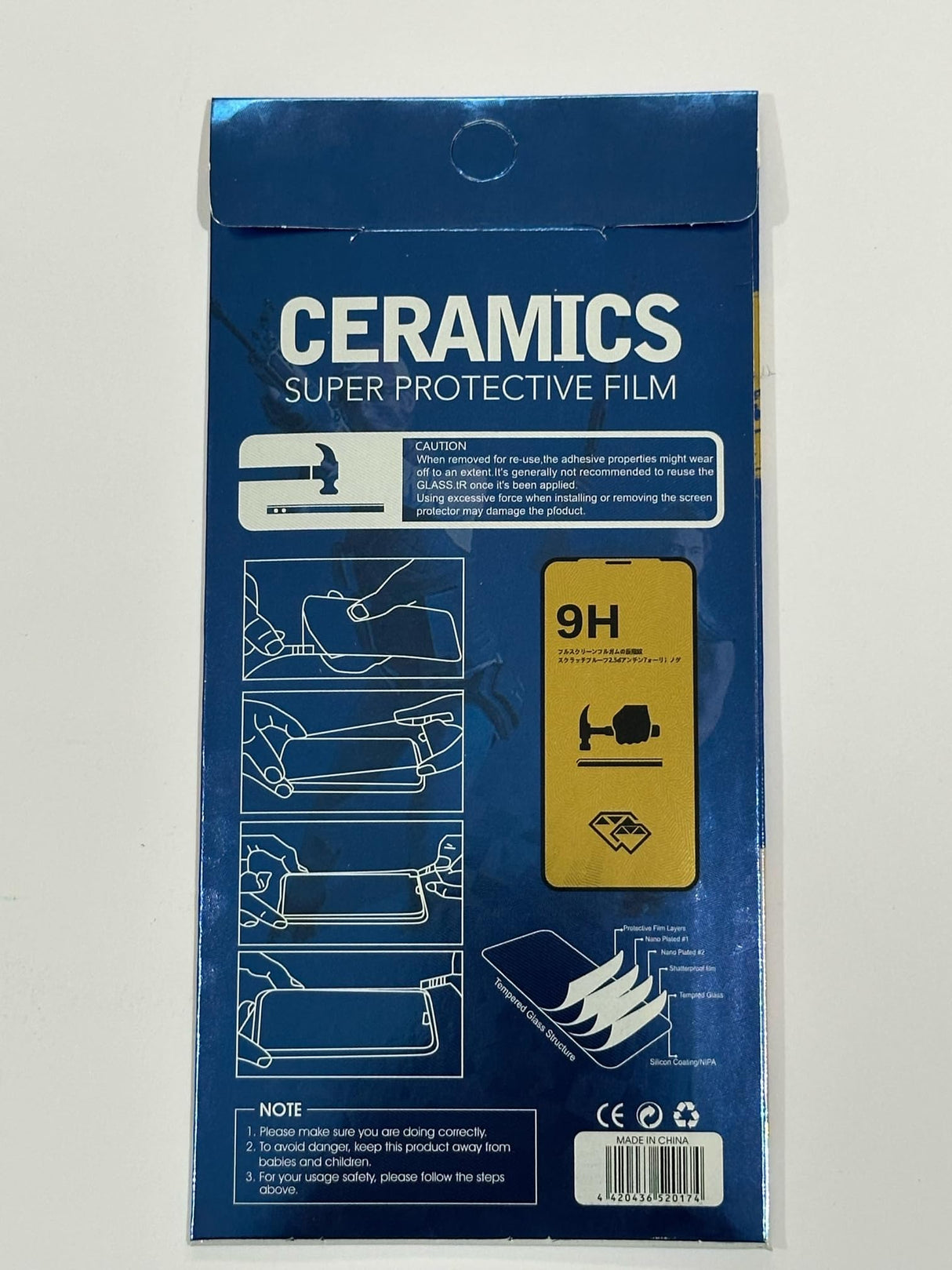 Blue ceramics super protective film packaging.