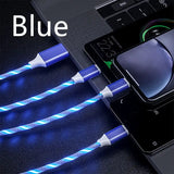 a blue and white cable connected to an iphone