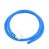 a blue coiled hose with a white handle