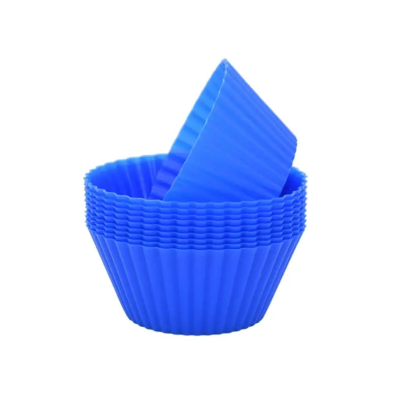 a blue cupcake liner with a white background
