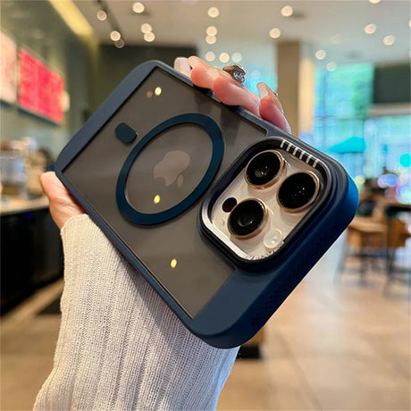 Blue-edged iPhone case with MagSafe ring.