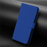 A blue faux leather phone case with a magnetic clasp.