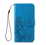 blue flower leather wallet case for samsung s9