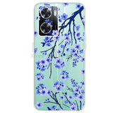 the back of a green phone case with blue flowers