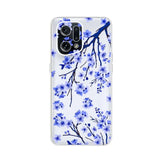 the back of a white and blue floral phone case