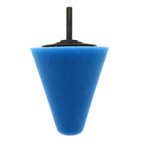 a blue foam cone with a black handle