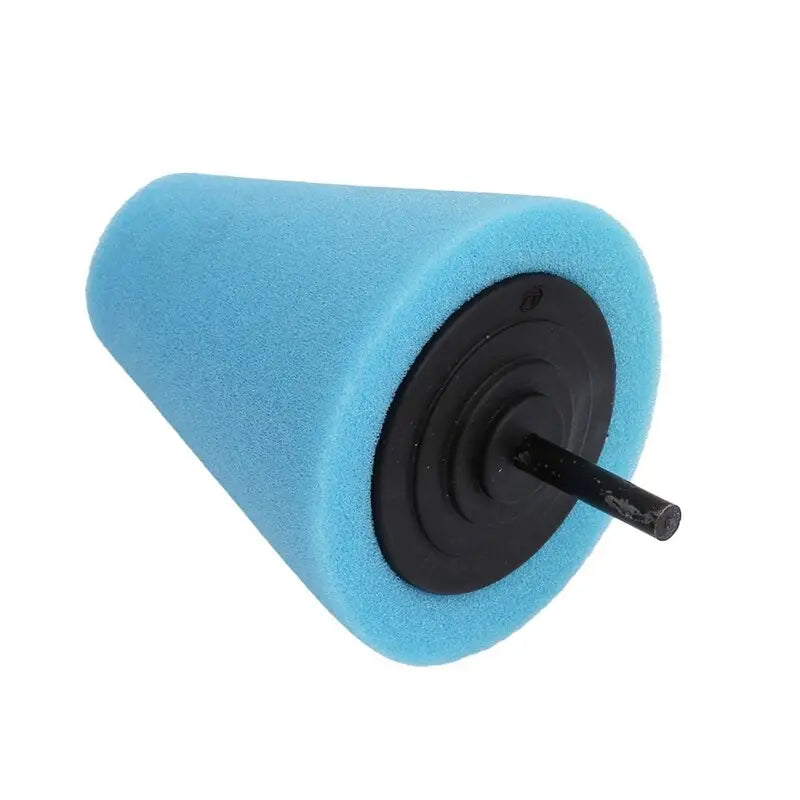 a blue foam air filter with a black handle