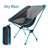 sky blue folding chair with carry bag