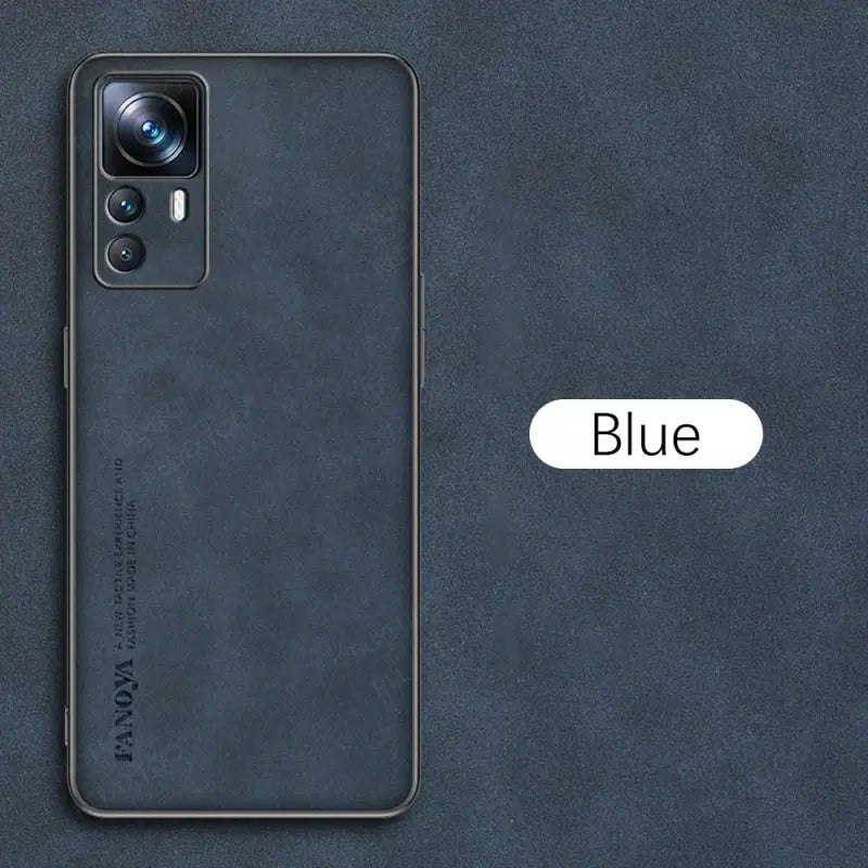the back and side of the phone with the text blue