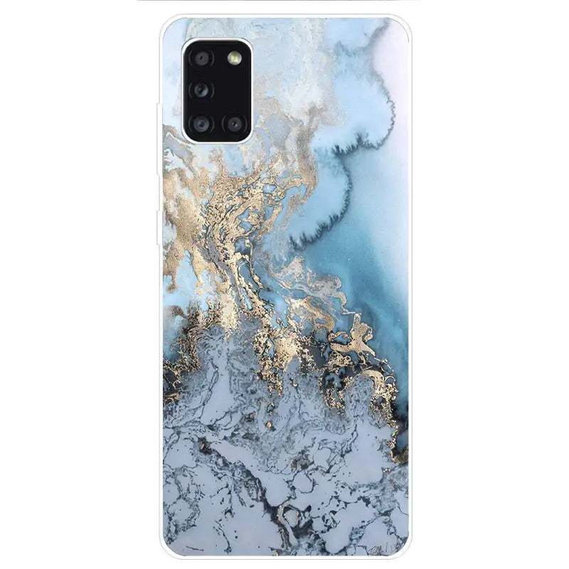 a blue and gold marble phone case