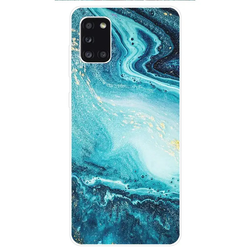 A blue and gold marble phone case