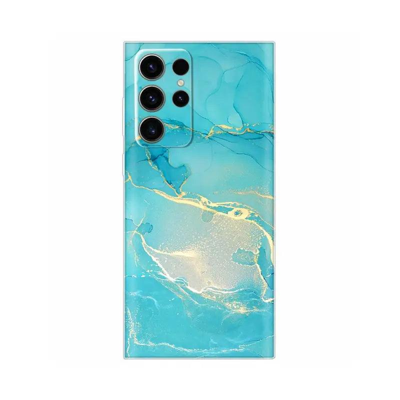 a blue marble phone case with gold foil
