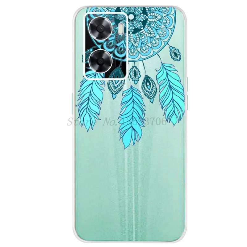 the turquoise blue and white floral design on this phone case