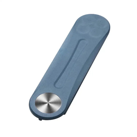 a blue plastic bottle opener with a metal handle