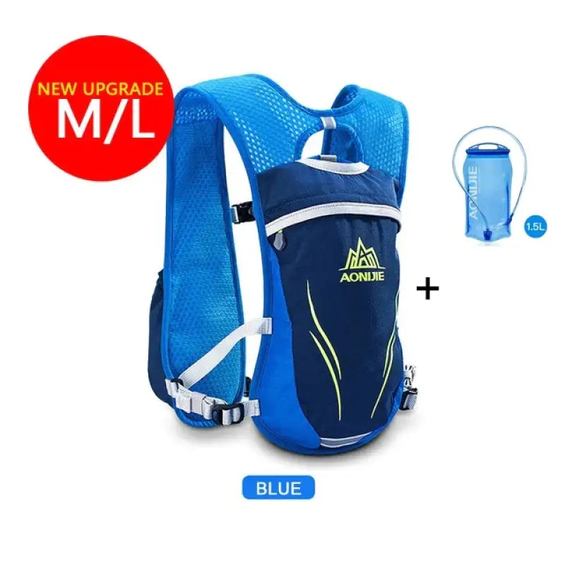 a blue hydrant backpack with a water bottle and a blue hydrant
