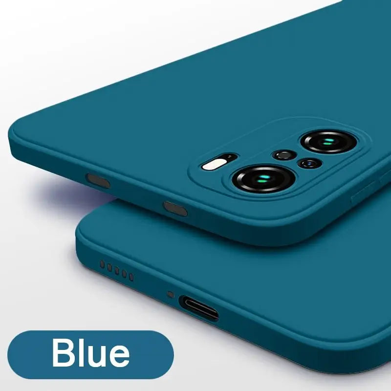 the blue iphone case is shown with the camera lens