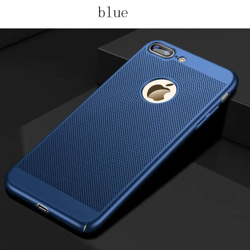 the blue iphone case is shown on a black background