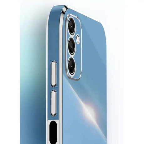 the back of a blue iphone case