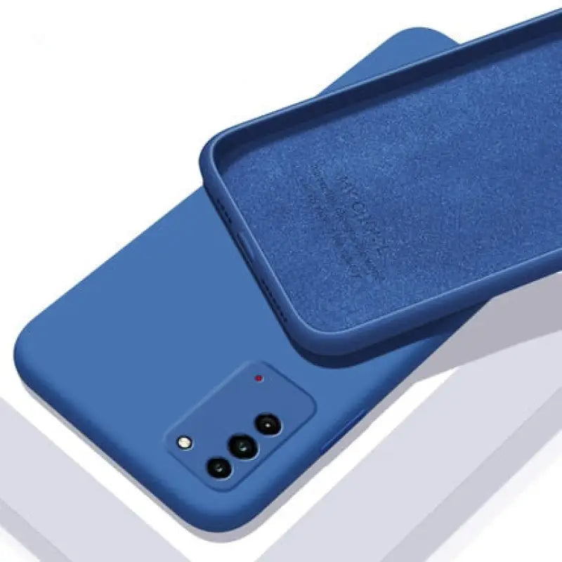 the back of a blue iphone case