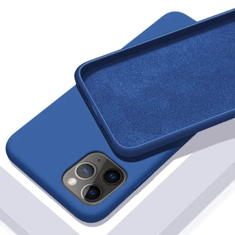 the back of a blue iphone case