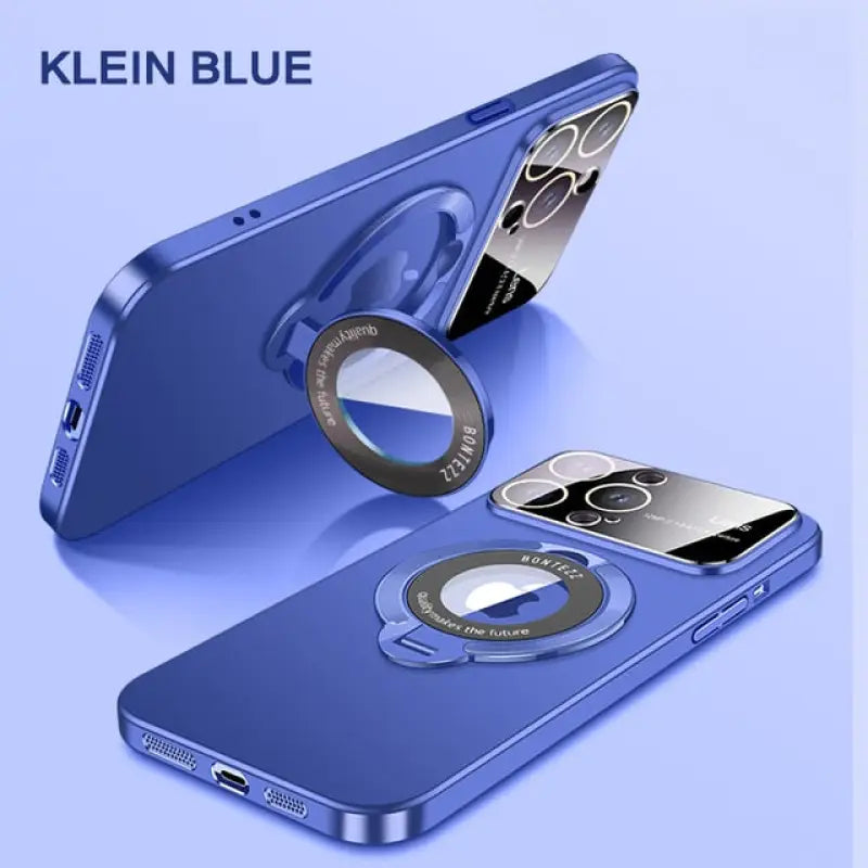 a blue iphone case with a ring on it