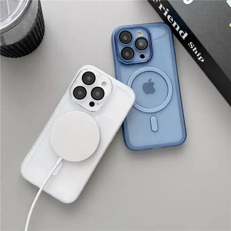 a white and blue iphone case with a white phone