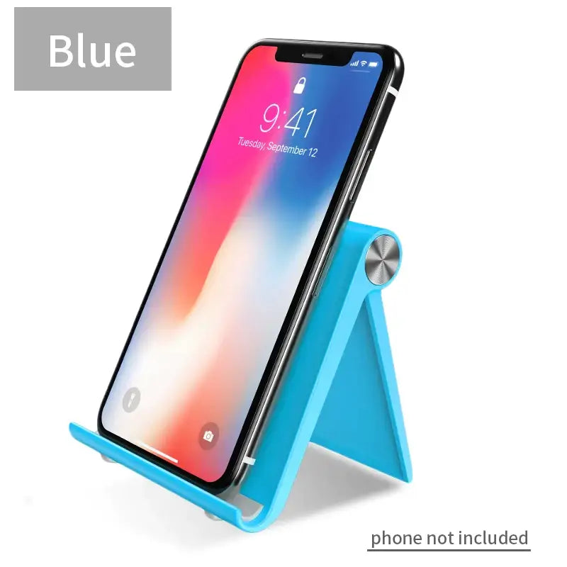 blue iphone stand with a phone in the middle
