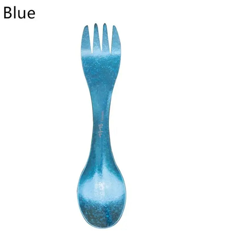 a blue spoon with a fork inside