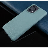 the back of a blue leather case