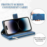 the blue leather wallet case with a zipper closure