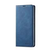 Blue leather wallet-style phone case with a flip cover.