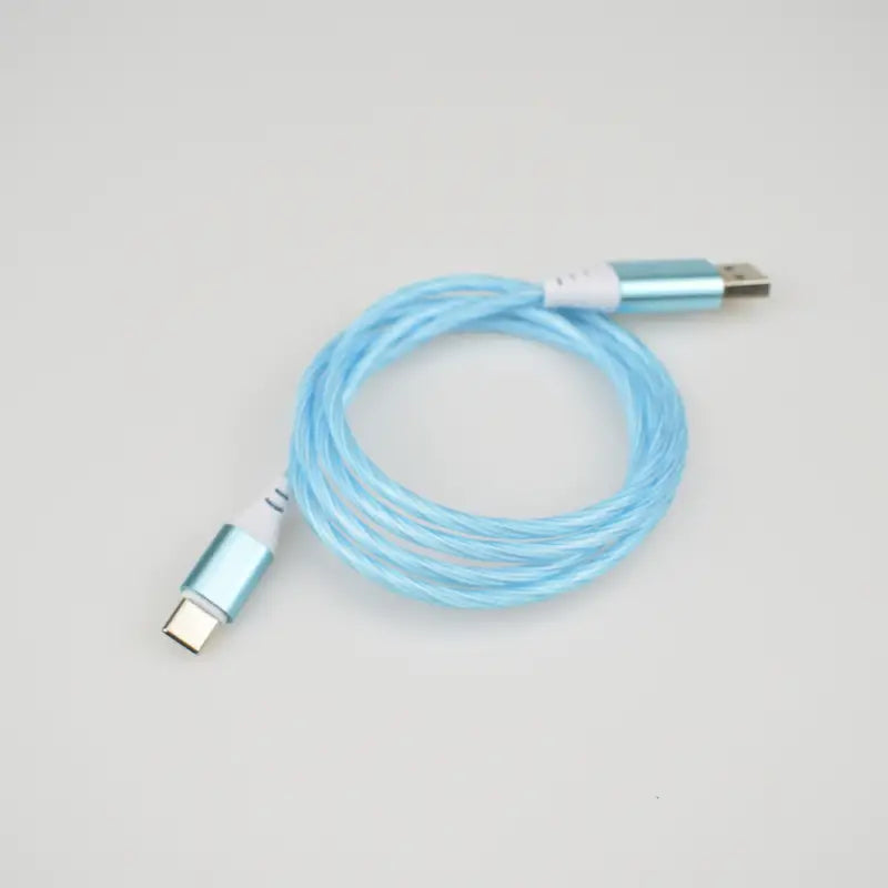 a blue cable with a white cord