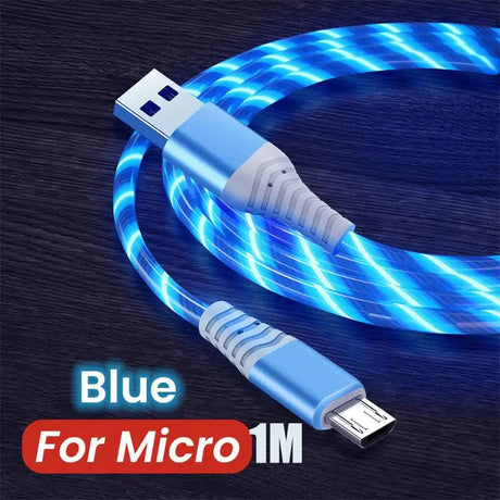 a close up of a blue cable connected to a micro usb cable