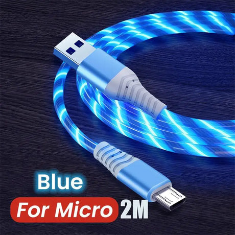 a close up of a blue cable connected to a micro - usb cable