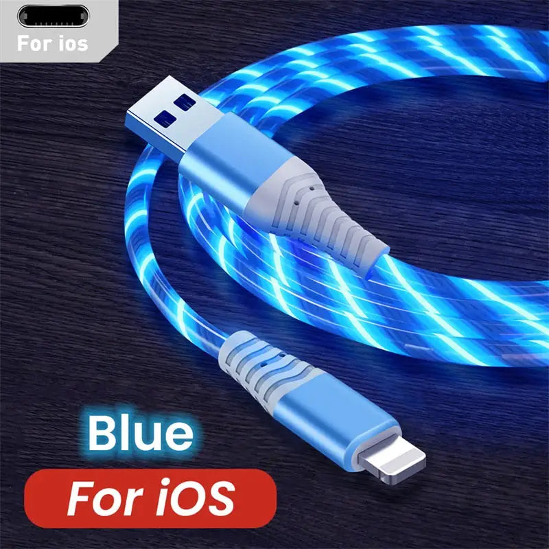 a close up of a blue cable connected to an iphone