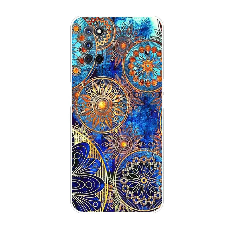 the blue and orange floral pattern on this phone case