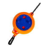 a blue and orange plastic dog toy with a plastic handle