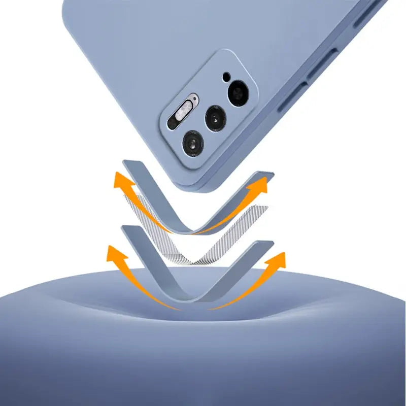 the back of a blue phone with a camera attached to it