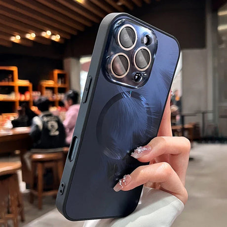 Blue phone case with camera lens protection.